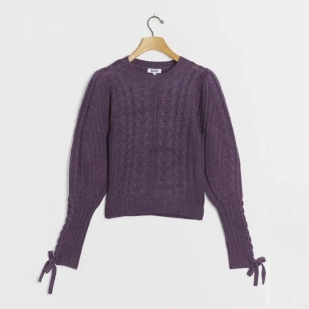 Anthropologie 525 America Carmen Grape Cable Knit Tie Sleeve Sweater